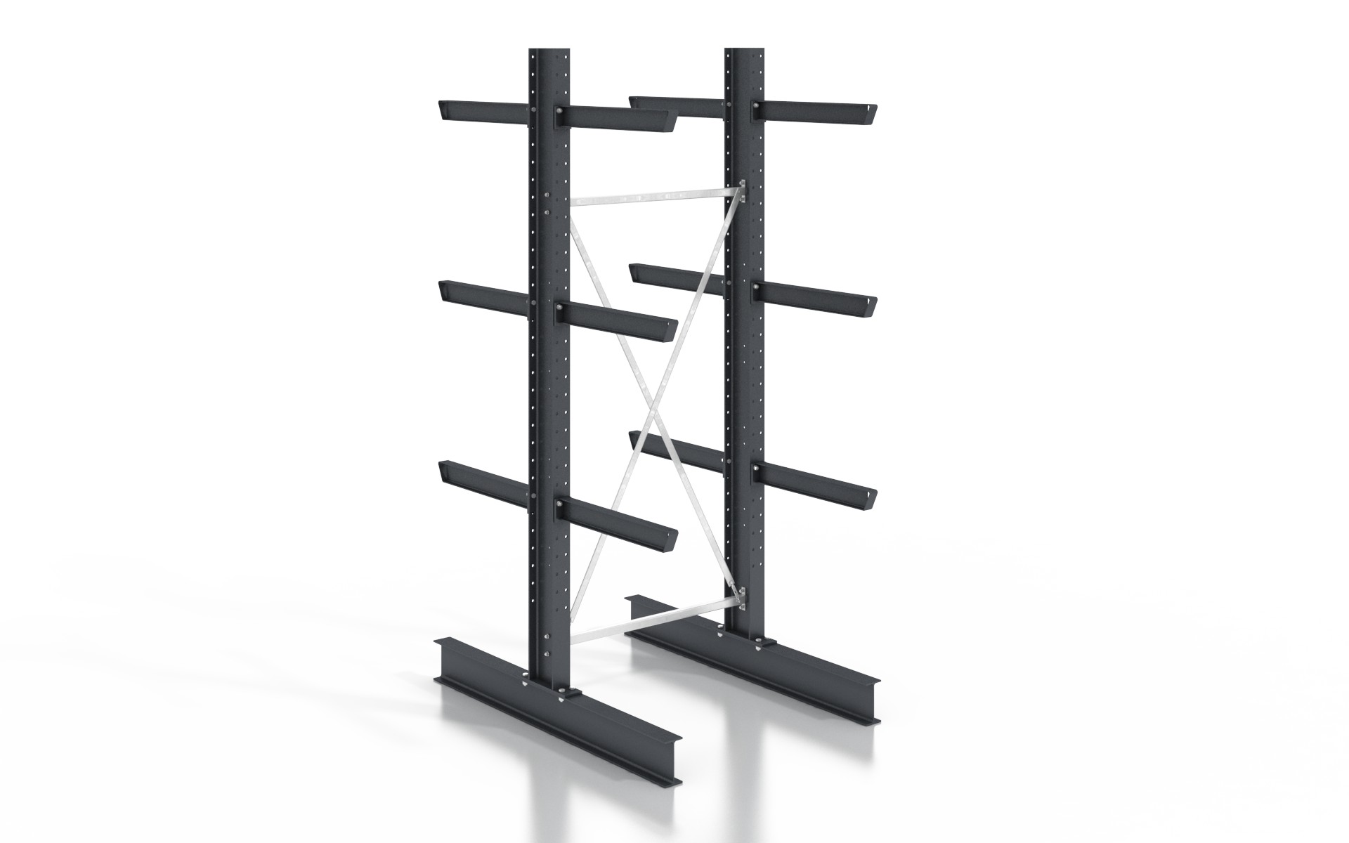 Kragarmregal doppelseitig 1,28 m – 255 cm | 80 cm Nutztiefe | 500 kg pro Arm | BLT